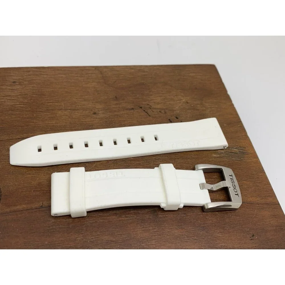 Tissot Seastar Watch Replacement Band White Rubber Strap 18mm Lug Silver Buckle